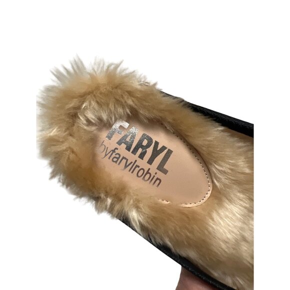 Faryl by Farylrobin NWOT Black Ribbed Satin Fur Lined Slides - Picture 6 of 7